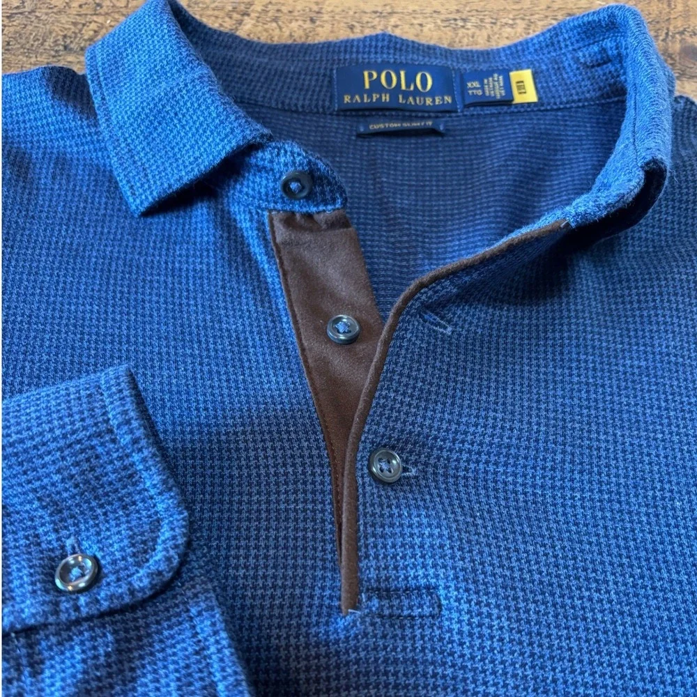 Polo Ralph Lauren Patterned Mens Long Sleeve‎ Polo Shirt Navy Blue Pony Logo XXL